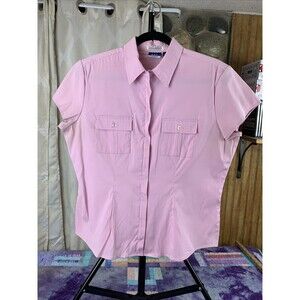 DCC Missy Stretch Womens Large Pink Sleeveless Zip Up Collared Work Blouse